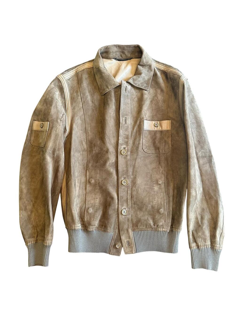 Dolce & Gabbana Brown Lamb Suede Leather Bomber Jacket Size 52 XL